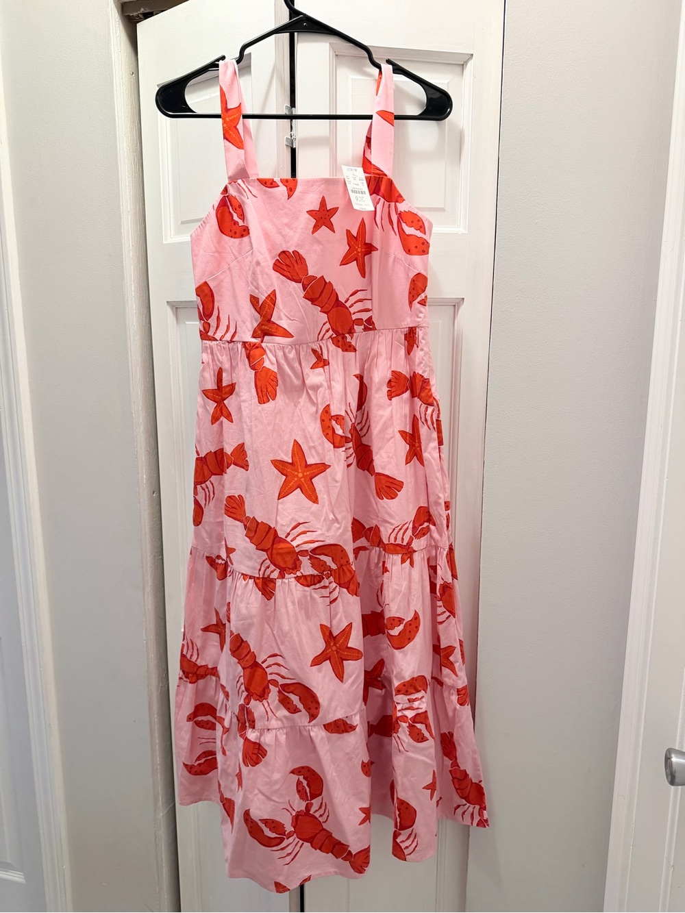 NWT J. CREW TIERED SUNDRESS SIZE 8 BEACH THEME LOBSTERS STARFISH MIDI LENGTH
